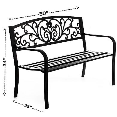 Steel Outdoor Powder Coated Garden Park Seating Bench with Cast Iron Backrest, Lawn Decor