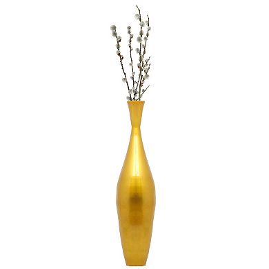 Modern Bamboo Narrow Trumpet Floor Vase Metallic Finish