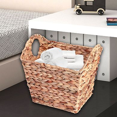 Water Hyacinth Rectangular Wicker Storage Baskets with Cutout Handles