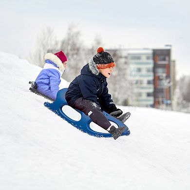 Outdoor Snow Sleigh Ice Sled Toy, Two Rider, Solid Hard Plastic with Pull Rope for Kids over 5 Years