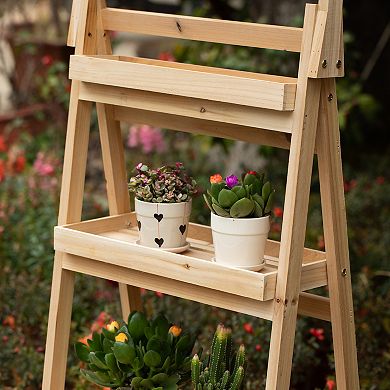 Slim Narrow Wooden Shelf Stand Cart Plant Shelf with Artistic Roof Design