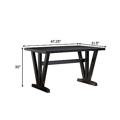 47 Inch Ethan Collection Wood Dining Table, V Shaped Legs, Trestle, Dark Brown