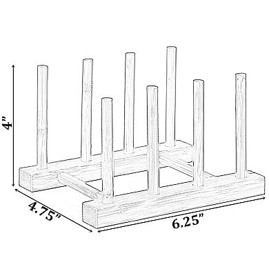 Set Of 2 Bamboo Wooden Dish Drainer Rack, Plate Rack, And Drying Drainer, 3 Grid