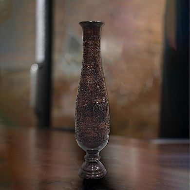 Antique Decorative Hand Curved Wood Floor Vase Trumpet Design with Textured Pattern