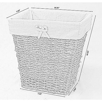 Woven Seagrass Small Waste Bin Lined with White Washable Lining