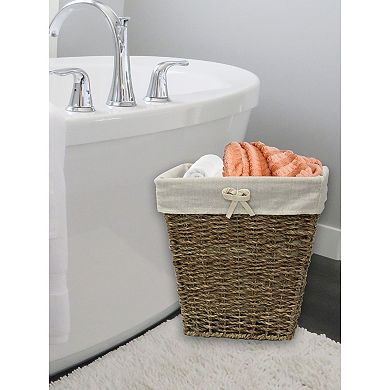 Woven Seagrass Small Waste Bin Lined with White Washable Lining