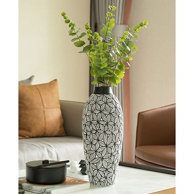 Unique Classic Style Flower Design Round Table Vase for Entryway Dining or Living Room