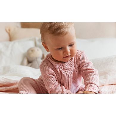 Baby Girl Carter's Floral Trim 2-Way Zip Thermal Textured Sleep & Play Pajamas