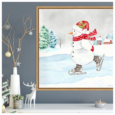 Let It Snow Blue Snowman V By Cynthia Coulter Framed Canvas Wall Art Print