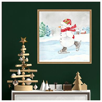 Let It Snow Blue Snowman V By Cynthia Coulter Framed Canvas Wall Art Print