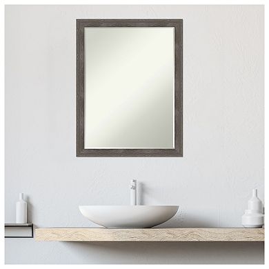 Pinstripe Lead Grey Petite Bevel Wood Bathroom Wall Mirror