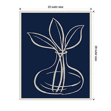 Line Leaves In Vase On Navy I By Elizabeth Medley Framed Canvas Wall Art Print