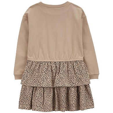 Girls 4-14 Carter's Leopard Print Ruffle Long Sleeve Dress