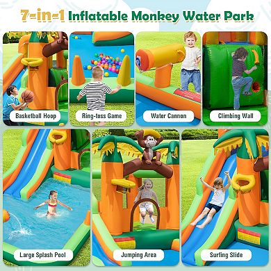 Monkey-themed Inflatable Bounce House With Slide Without Blower