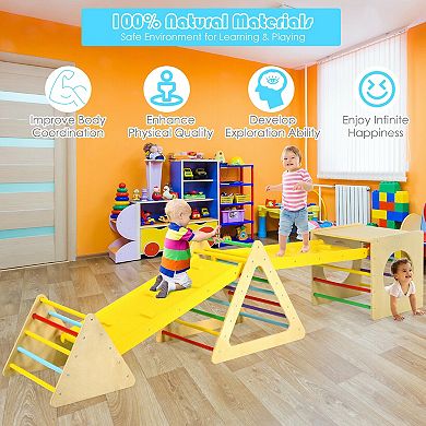 5 In 1 Kids Triangle Climber Play Gym Set With 2 Ramps