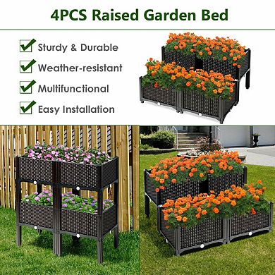 Set of 4 Elevated Flower Vegetable Herb Grow Planter Box