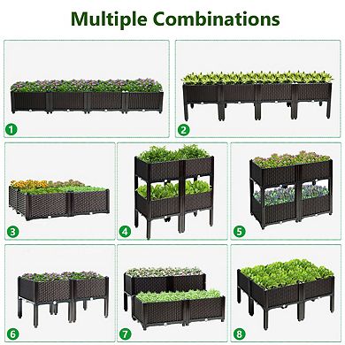 Set of 4 Elevated Flower Vegetable Herb Grow Planter Box