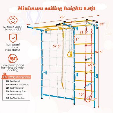 7 In 1 Kids Indoor Gym Playground Swedish Wall Ladder-yellow