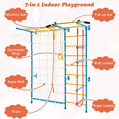 7 In 1 Kids Indoor Gym Playground Swedish Wall Ladder-yellow