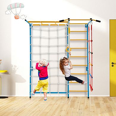 7 In 1 Kids Indoor Gym Playground Swedish Wall Ladder-yellow