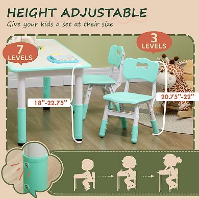 Kids Table And Chair Set，adjustable Height, Easy To Clean Table Surface