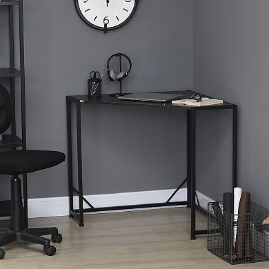 Homcom Corner Desk, Computer Writing Desk With Metal Frame, Gray