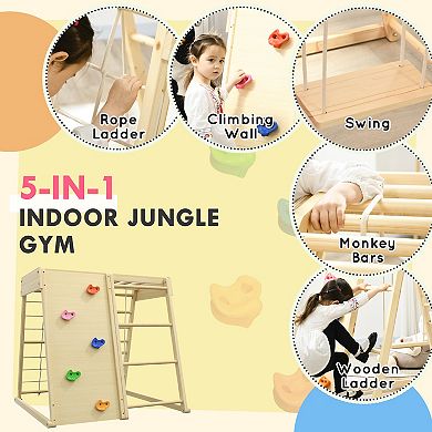 Qaba 5-in-1 Indoor Jungle Gym Playground With Swing, Climber, Monkey Bars