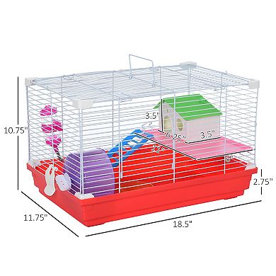 Hamster Cage With Wheel, Portable Handles, Water Bottle And Dishes