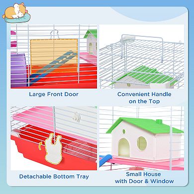 Hamster Cage With Wheel, Portable Handles, Water Bottle And Dishes