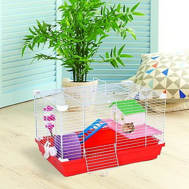 Hamster Cage With Wheel, Portable Handles, Water Bottle And Dishes