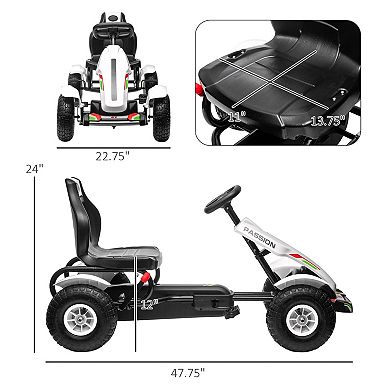 Aosom Kids Pedal Go Kart W/ Adjustable Seat, Rubber Wheels, White