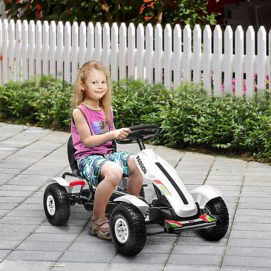 Aosom Kids Pedal Go Kart W/ Adjustable Seat, Rubber Wheels, White
