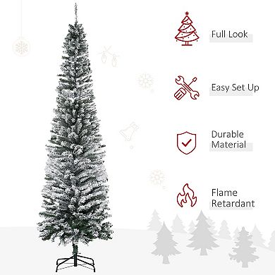 7.5' Artificial Snow Flocked Christmas Holiday Pencil Tree Winter Decoration