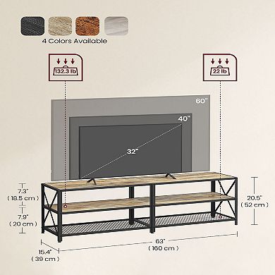 Tv Stand With Steel Frame, 3-tier Tv Table With Storage Shelves