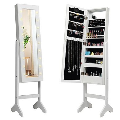 Mirrored Jewelry Cabinet Armoire Organizer with LED lights