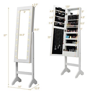 Mirrored Jewelry Cabinet Armoire Organizer with LED lights