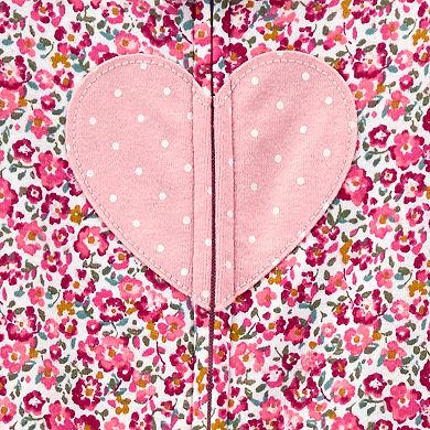 Baby Girl Carter's Heart Floral Fleece Footed Pajamas