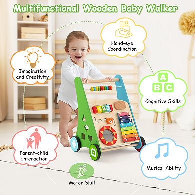 Toddler Push Walker Activity Center Toy With Burr-free Handle