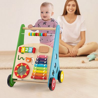 Toddler Push Walker Activity Center Toy With Burr-free Handle