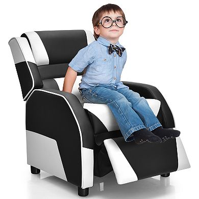 Kids Youth Pu Leather Gaming Sofa Recliner With Headrest And Footrest