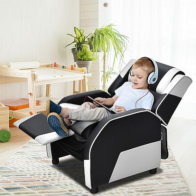 Kids Youth Pu Leather Gaming Sofa Recliner With Headrest And Footrest