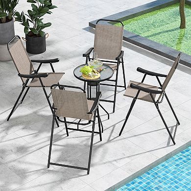 Patio Folding Bar Stool Set Of 4 With Metal Frame And Footrest