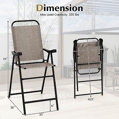 Patio Folding Bar Stool Set Of 4 With Metal Frame And Footrest