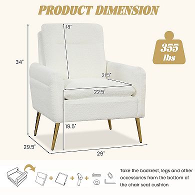 Upholstered Sherpa Modern Accent Armchair For Living Room-White