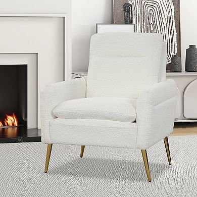 Upholstered Sherpa Modern Accent Armchair For Living Room-White