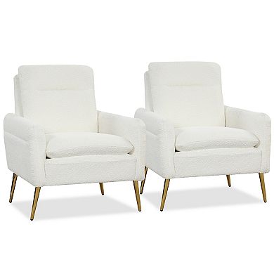 Upholstered Sherpa Modern Accent Armchair For Living Room-White