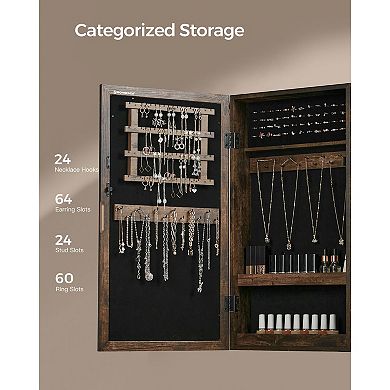 Lockable Jewelry Cabinet Armoire with Mirror, Wall-Mounted Space Saving Jewelry Storage Organizer