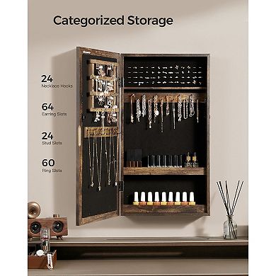 Lockable Jewelry Cabinet Armoire with Mirror, Wall-Mounted Space Saving Jewelry Storage Organizer