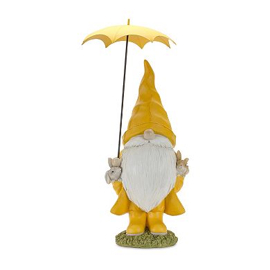 Garden Gnome With Umbrella And Woodland Animals Statue (set Of 2)