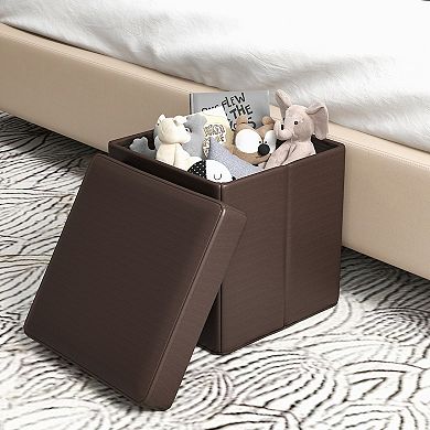 Upholstered Square Footstool With Pvc Leather Surface For Bedroom